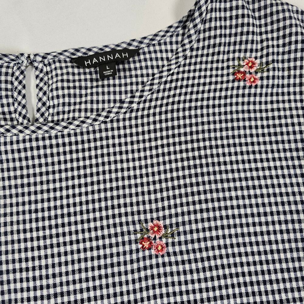Gingham Floral Embroidered Blouse Cottagecore Top Loose Fit Women's - Picture 3 of 8